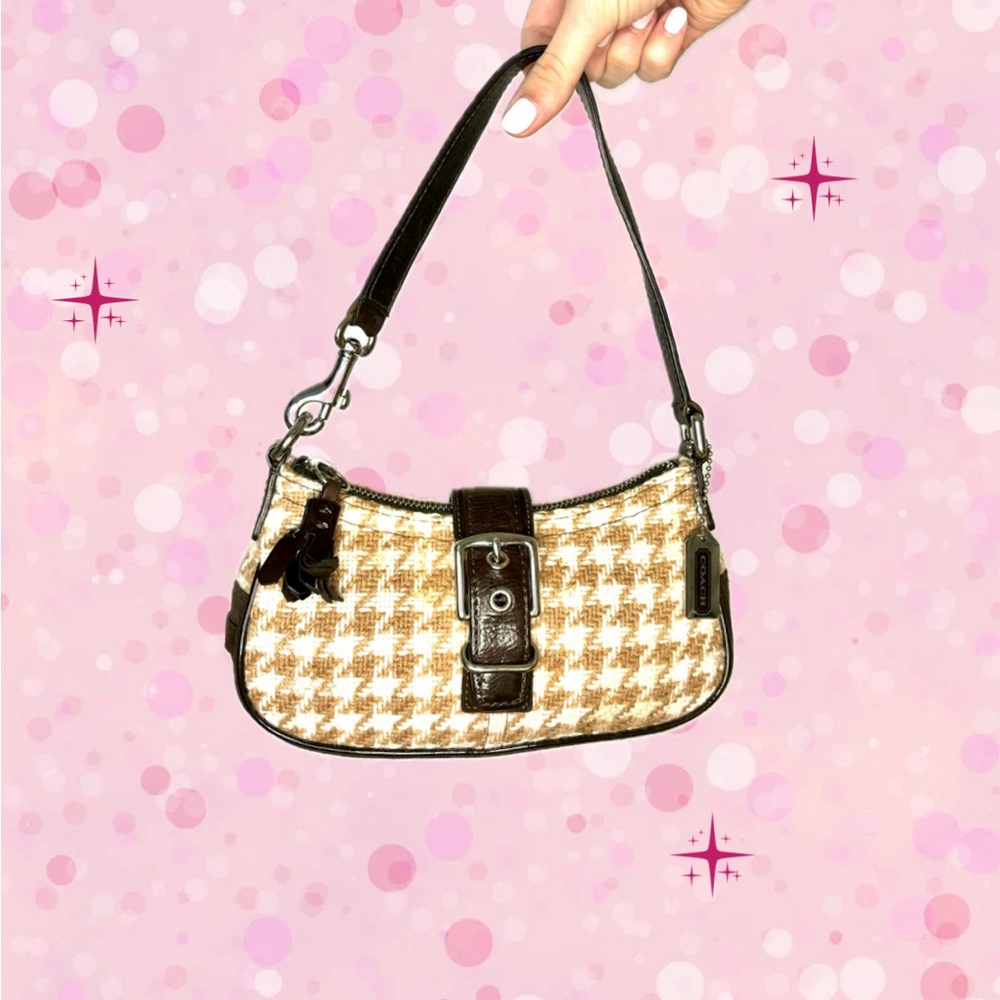 Vintage Y2K Coach Wool Houndstooth Demi Buckle Handbag Purse